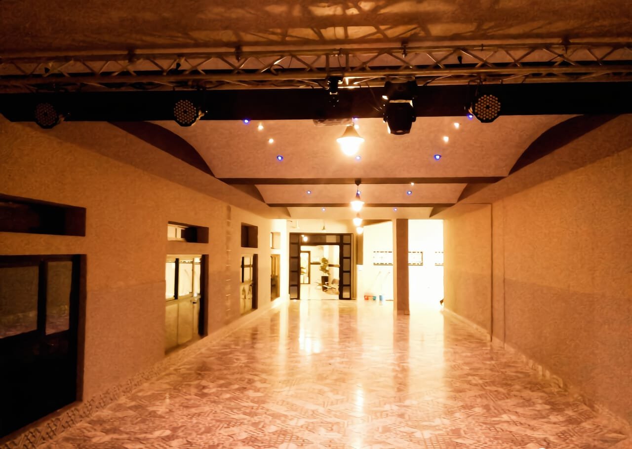 Nawrass holiday camp in Martil, Mediterranean coast, Morocco — main hall of the campus